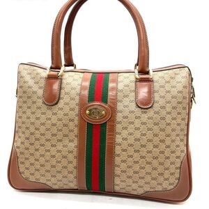 Gucci Tan and Brown Tote with Red and Green Accent